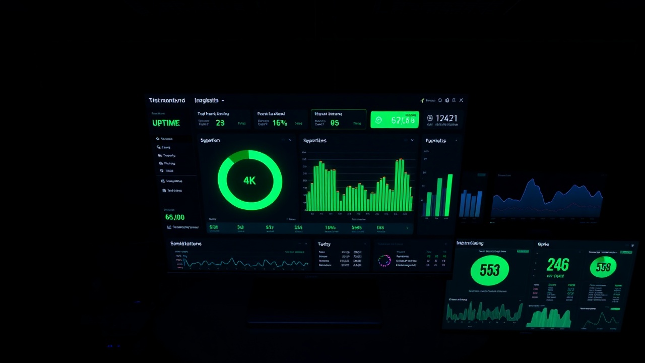 Modly system monitoring dashboard showing real-time uptime metrics and traffic graphs
